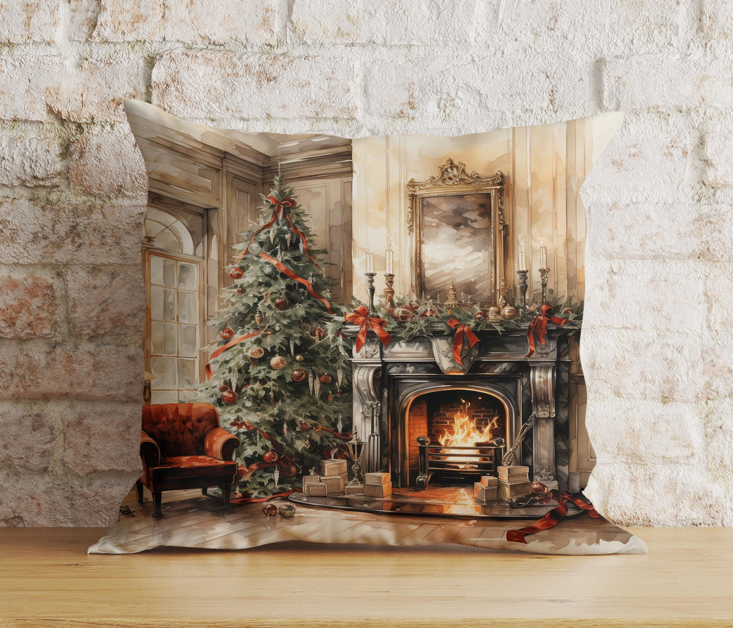 Elegant Fireplace Christmas Cozy Decorative Cushion Covers