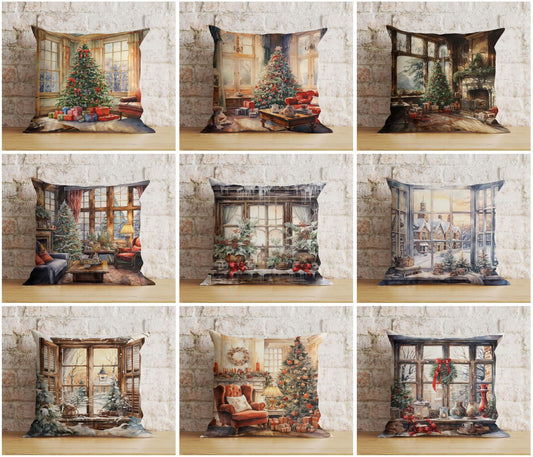 Charming Window Xmas Festive Winter View Cushion Covers