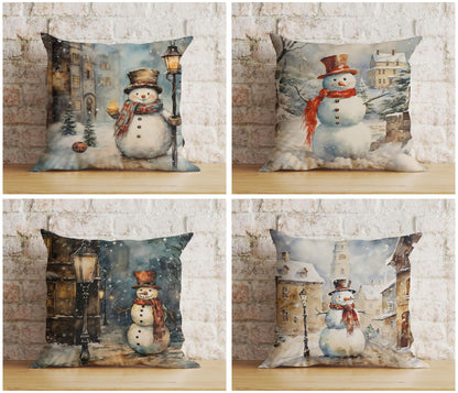 Charming Snowman Xmas Festive Winter Print Cushion Covers