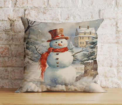 Charming Snowman Xmas Festive Winter Print Cushion Covers