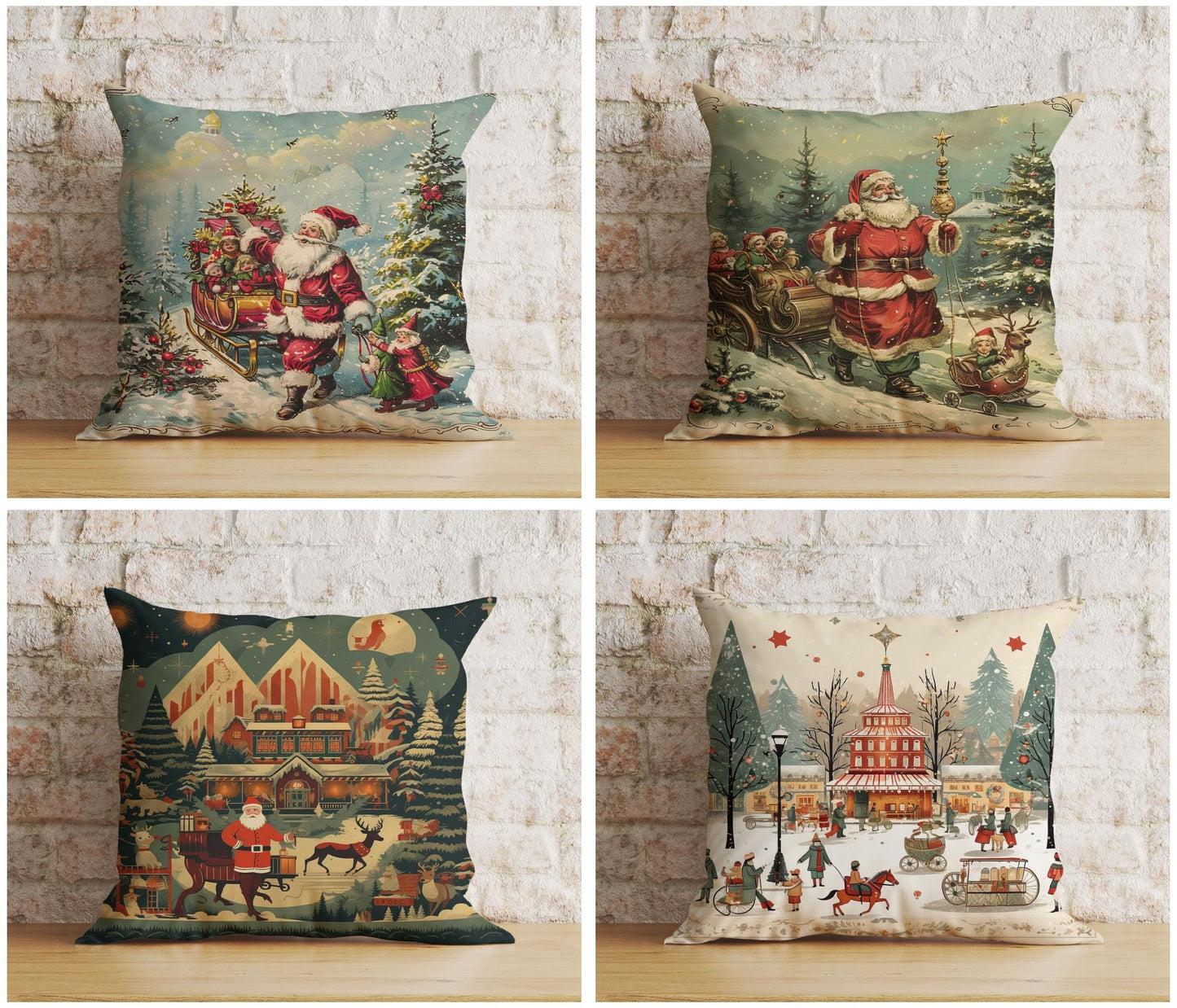 Retro Santa Christmas Festive Old-Fashioned Cushion Covers