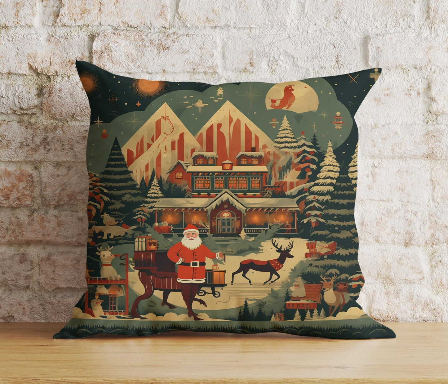 Retro Santa Christmas Festive Old-Fashioned Cushion Covers