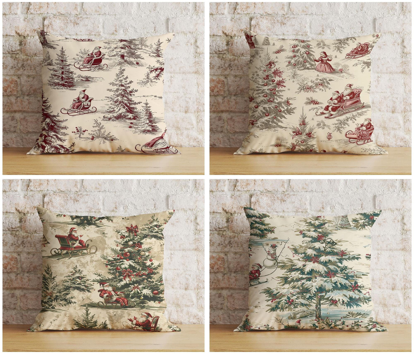 Vintage Toile Christmas Classic Holiday Pillow Cushion Covers