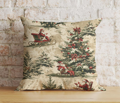 Vintage Toile Christmas Classic Holiday Pillow Cushion Covers