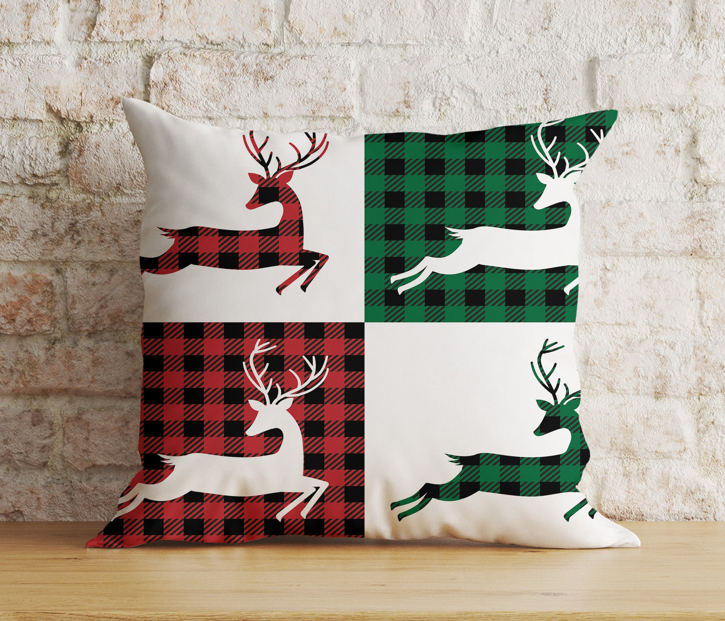 Xmas Wolf Xmas Tree Red & Green Checkered Cushion Cover