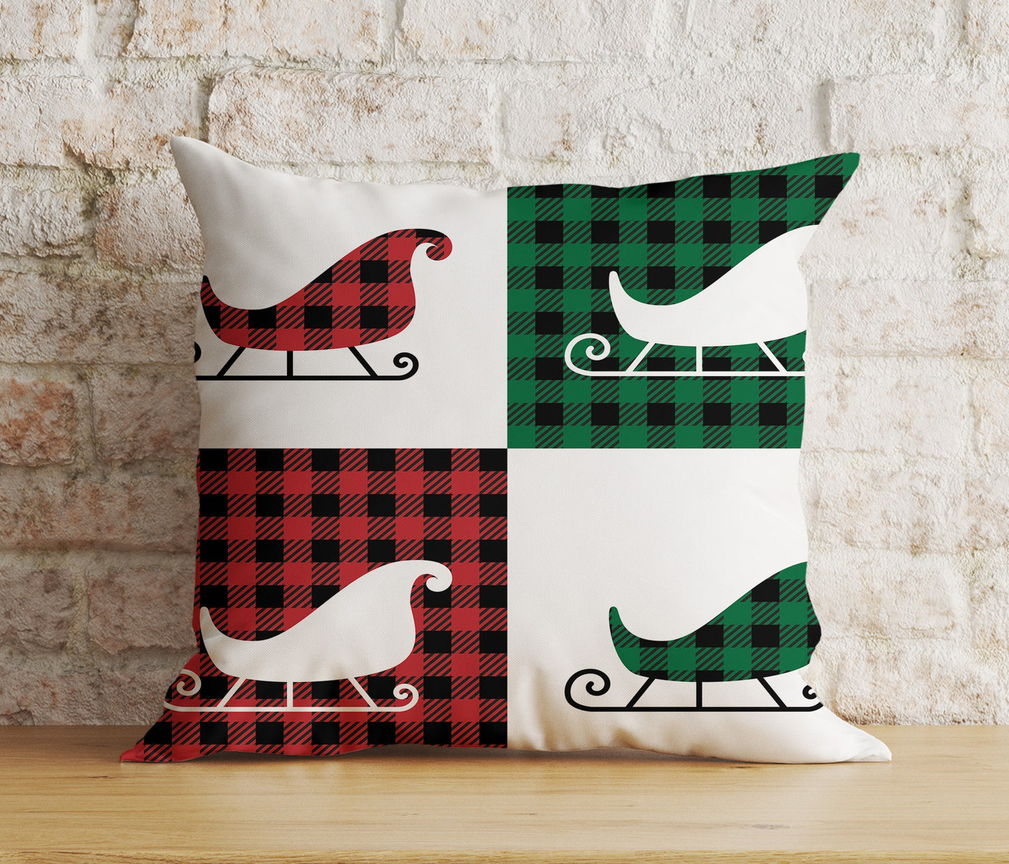 Xmas Wolf Xmas Tree Red & Green Checkered Cushion Cover