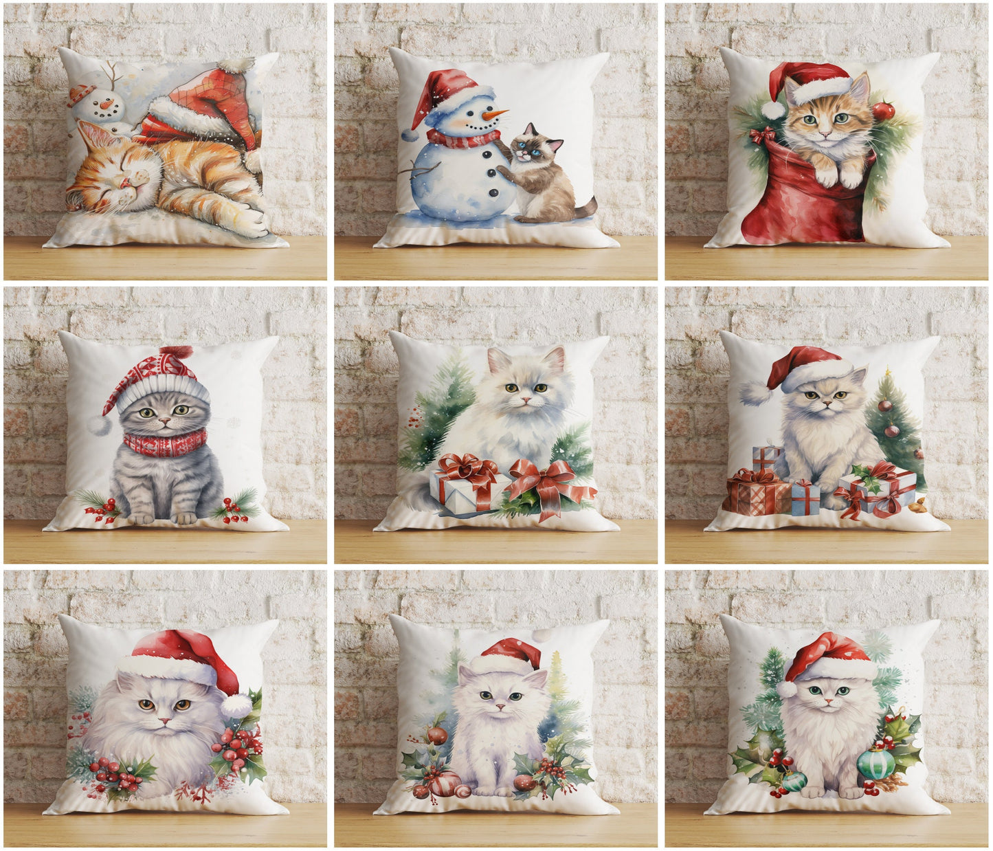 Christmas Cute Kittens in Santa Hats Print Cushion Covers