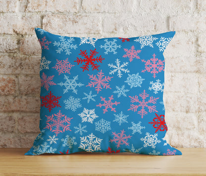 Blue Festive Winter Snowflakes Christmas Print Cushion Covers