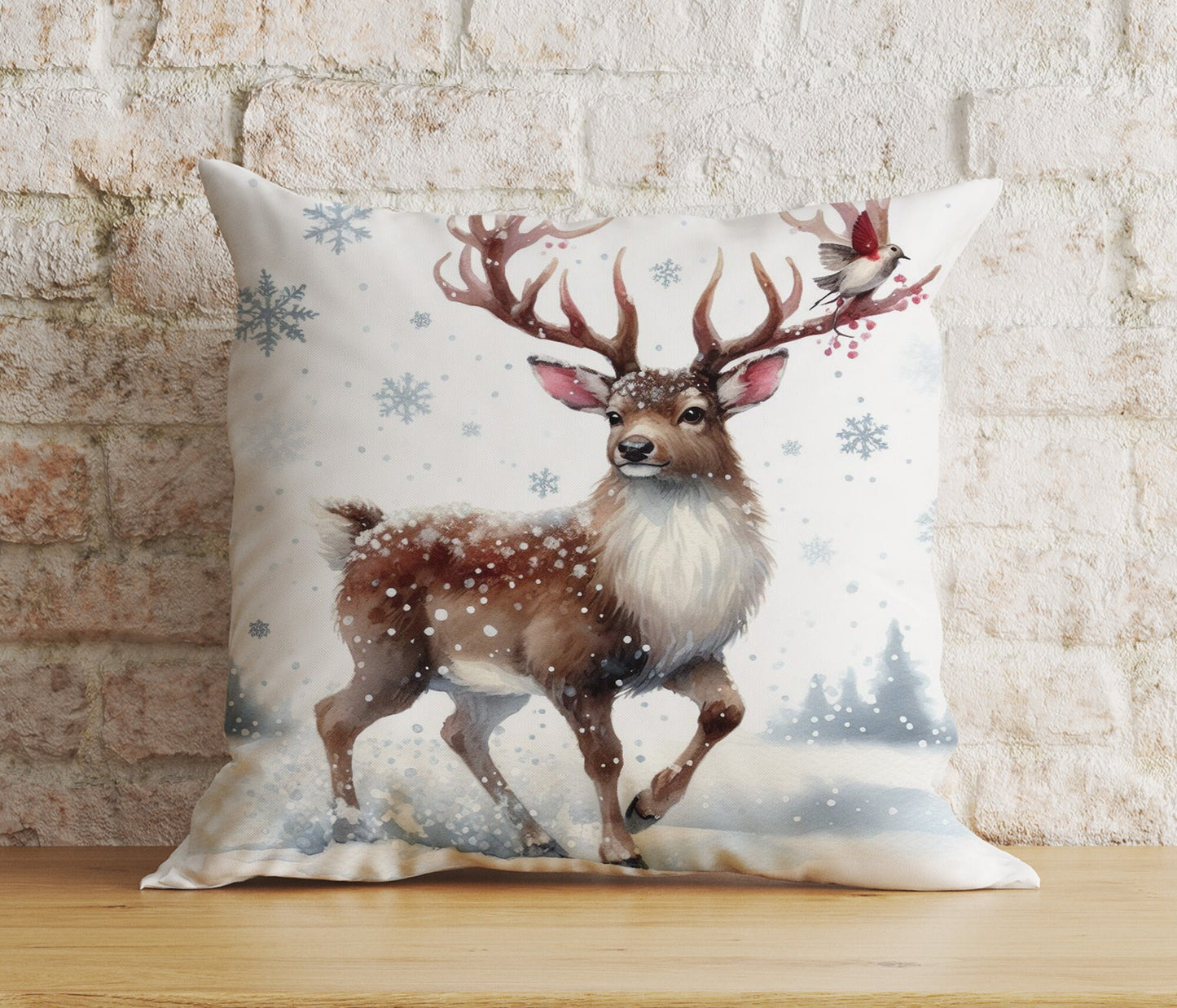 Christmas Cute Woodland Animal Winter Print Cushion Cover