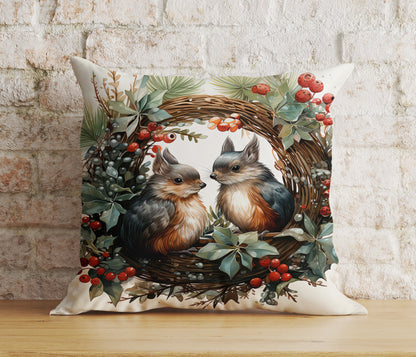 Christmas Cute Woodland Animal Winter Print Cushion Cover