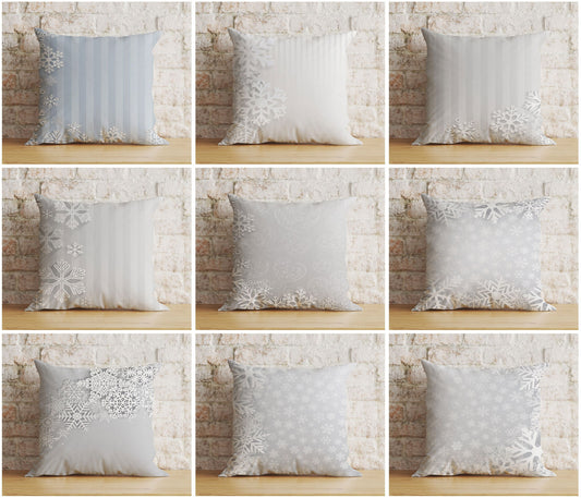 Snowflake Patterned Christmas Winter Decor Cushion Covers