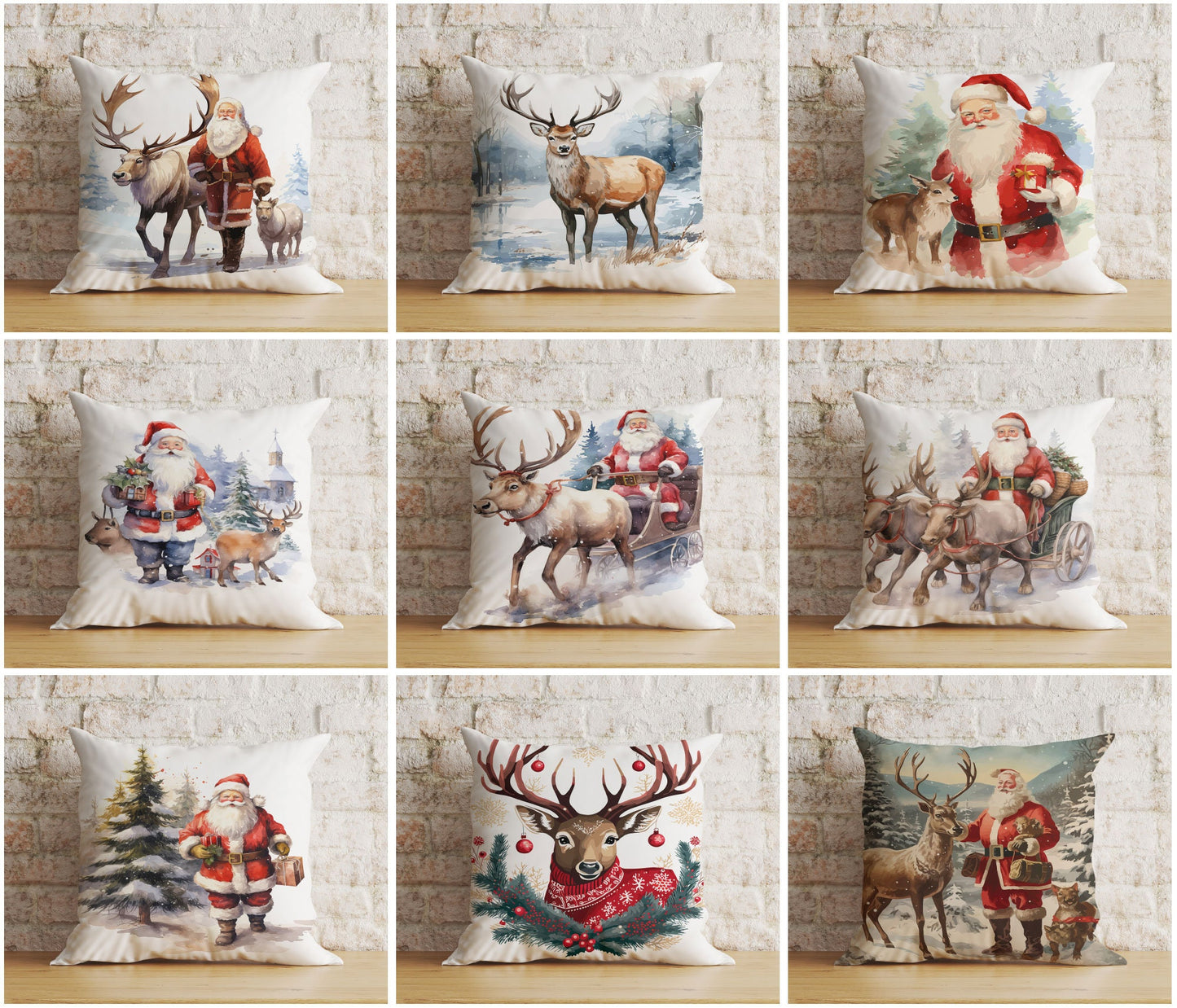 Santa Claus and Reindeer Christmas Pillow Covers