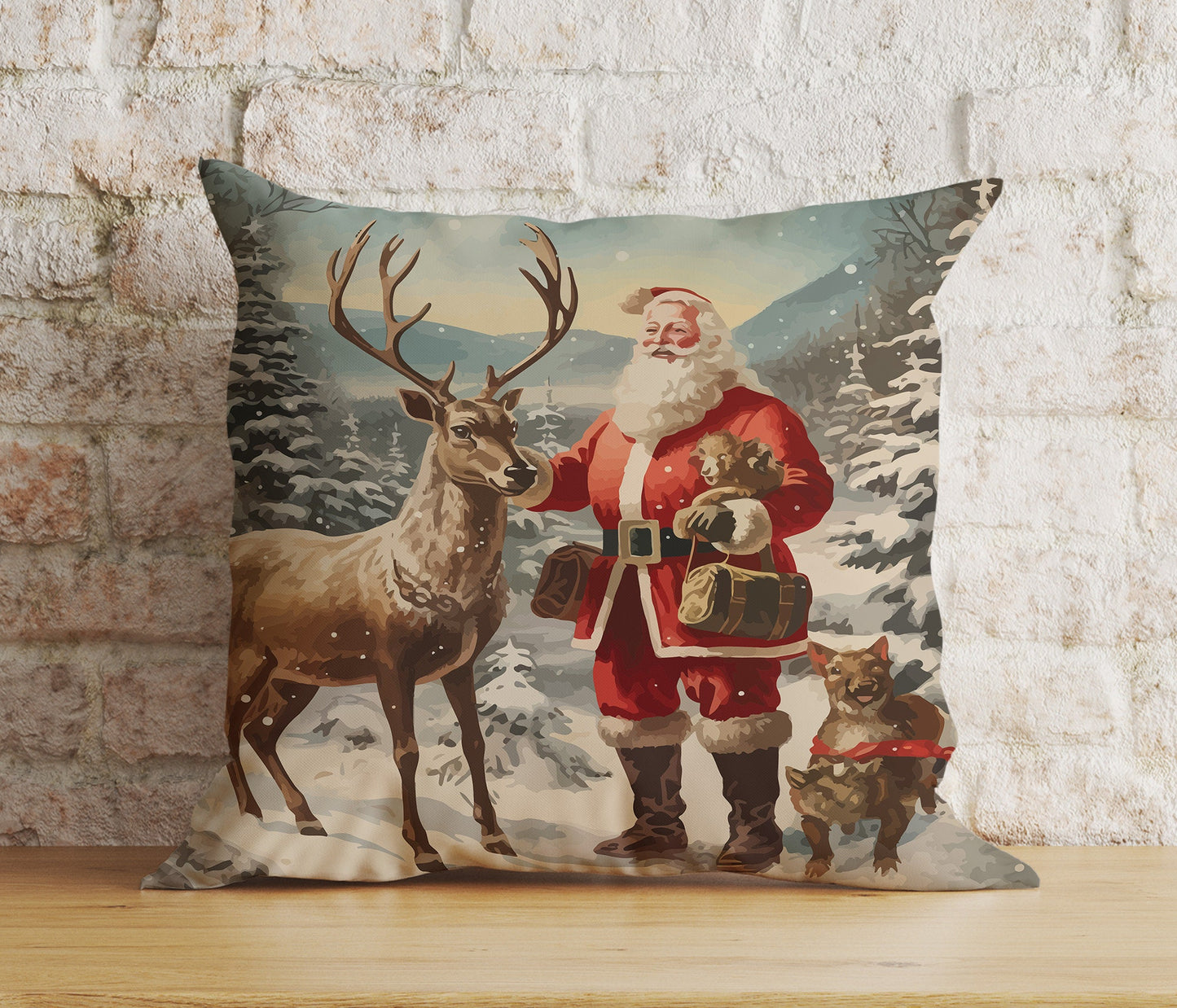 Santa Claus and Reindeer Christmas Pillow Covers