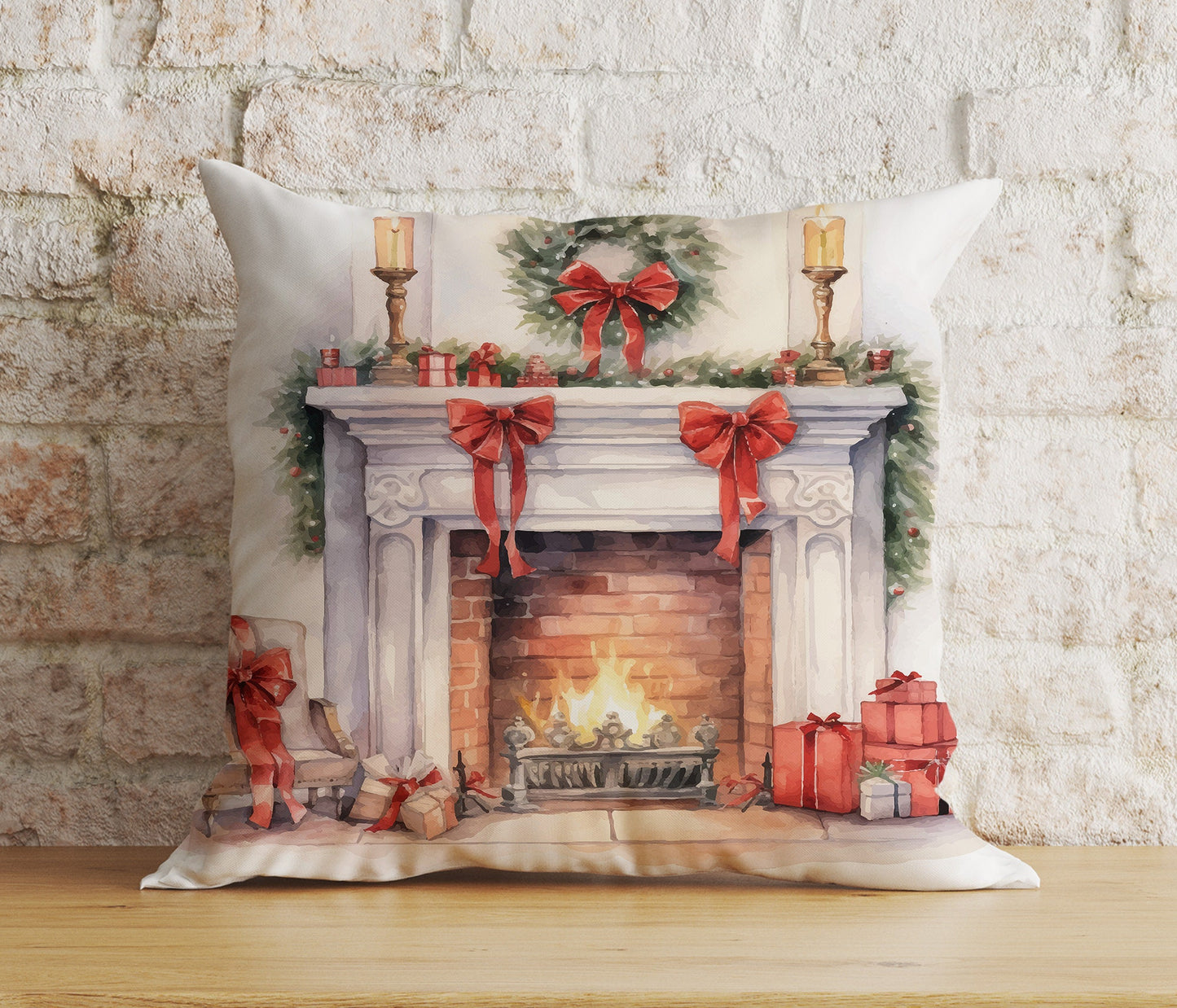 Christmas Gift and Wreath Mantel Living Room Cushion Cover