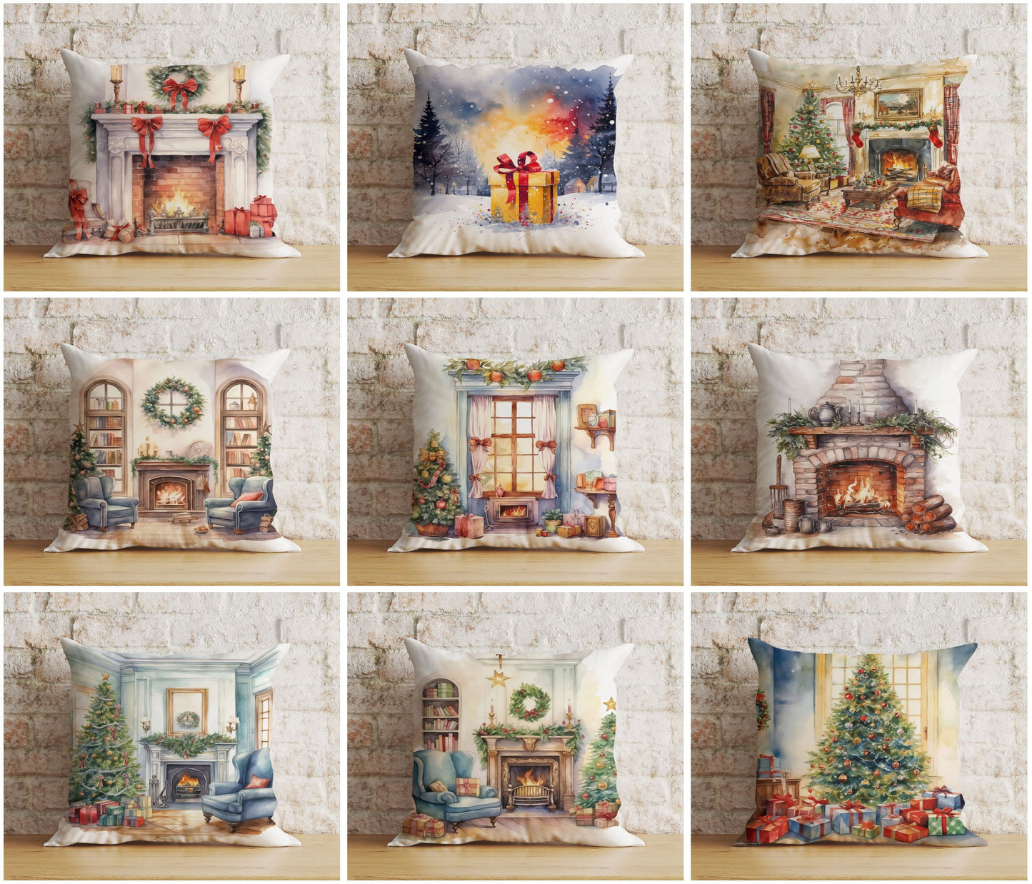 Christmas Gift and Wreath Mantel Living Room Cushion Cover