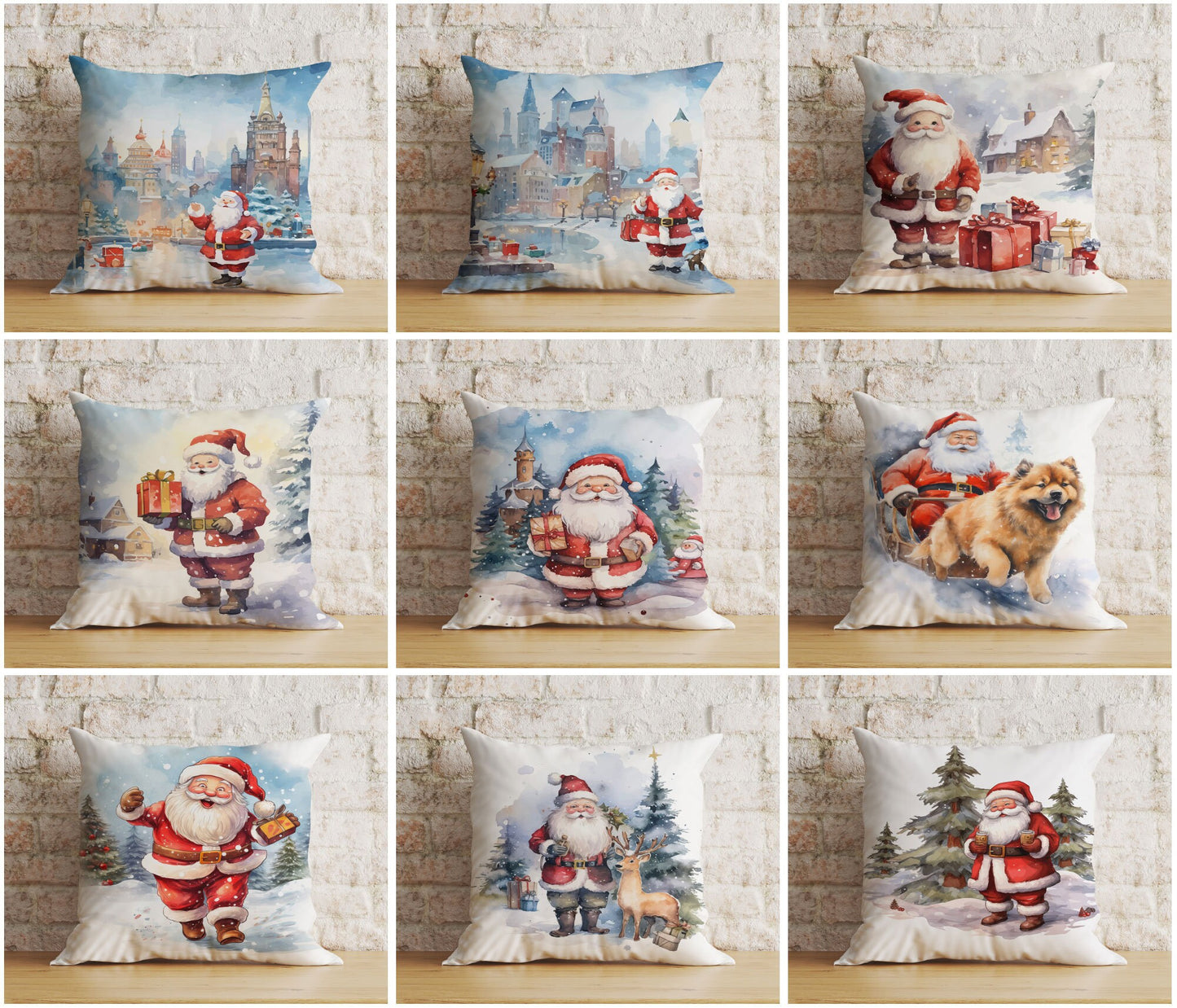 Santa Claus With Dog Reindeer Xmas Cushion Cover