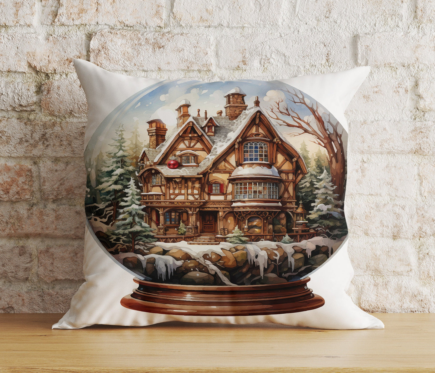 Xmas Snow Globe Christmas Pine Tree Snowman Cushion Cover