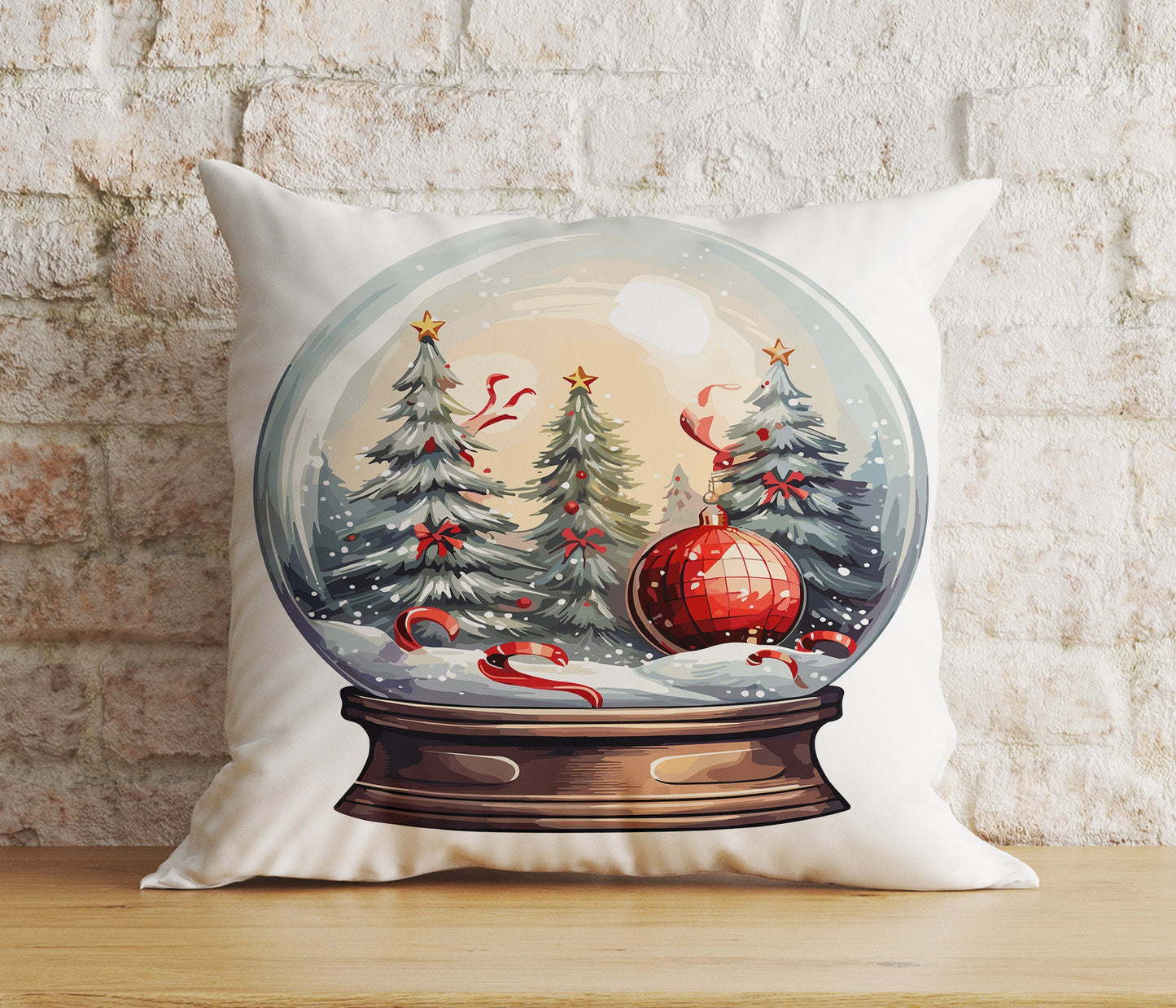 Xmas Snow Globe Christmas Pine Tree Snowman Cushion Cover