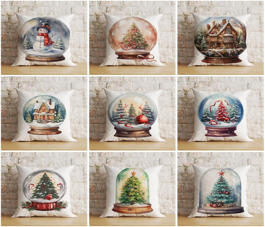 Xmas Snow Globe Christmas Pine Tree Snowman Cushion Cover