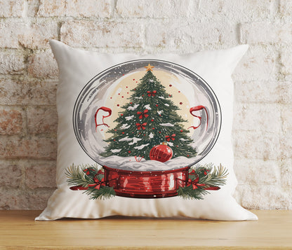 Xmas Snow Globe Christmas Pine Tree Snowman Cushion Cover