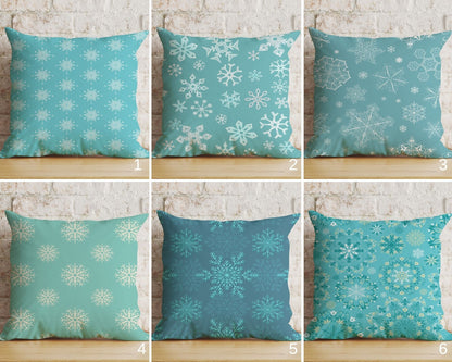 Blue Turquoise Snowflake Christmas Festive Cushion Covers