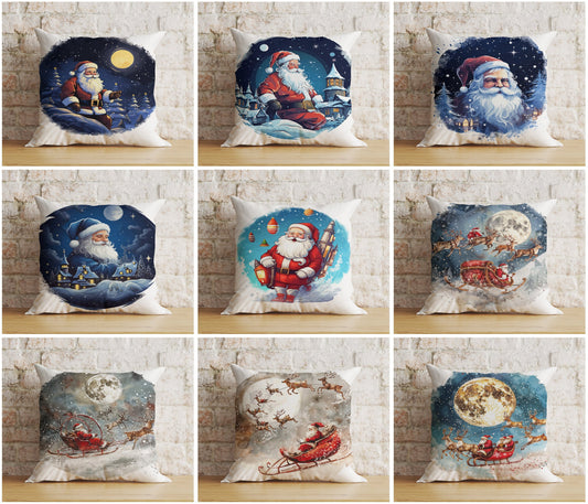 Santa's Sleigh Santa Claus Reindeer Print Cushion Cover