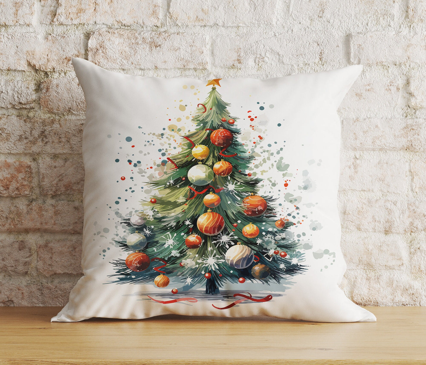 Green Christmas Tree Xmas Festive Ornament Print Cushion Cover