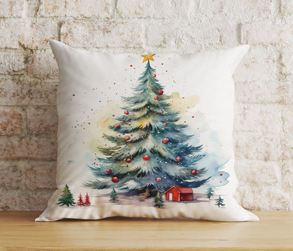 Green Christmas Tree Xmas Festive Ornament Print Cushion Cover