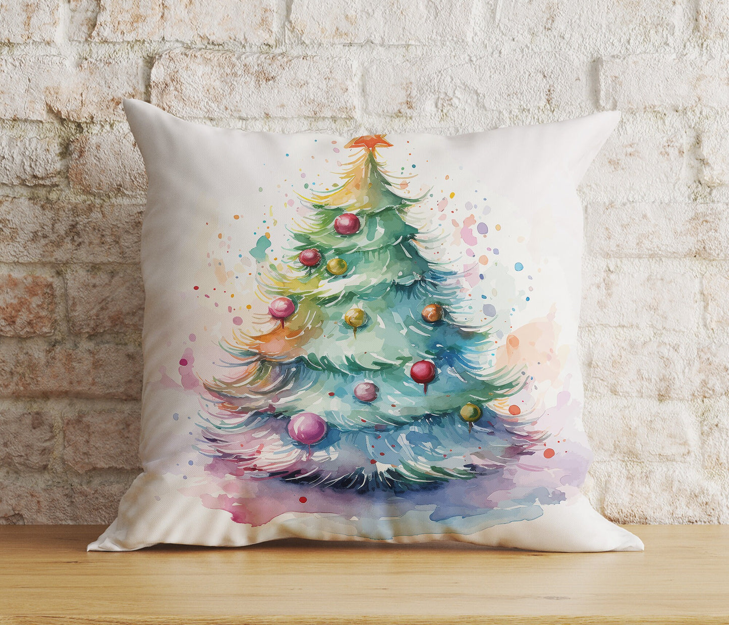 Green Christmas Tree Xmas Festive Ornament Print Cushion Cover