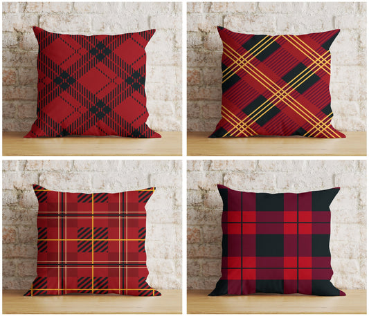 Classic Red and Yellow Plaid Pillow Covers Vibrant Tartan Cushion Covers