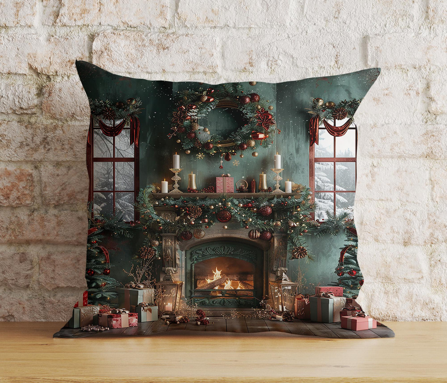 Elegant Fireplace Christmas Cozy Decorative Cushion Covers