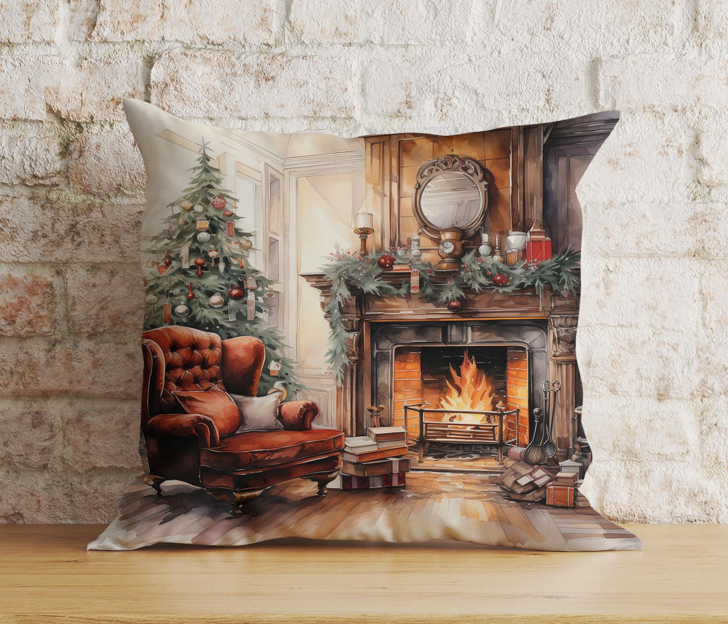 Elegant Fireplace Christmas Cozy Decorative Cushion Covers