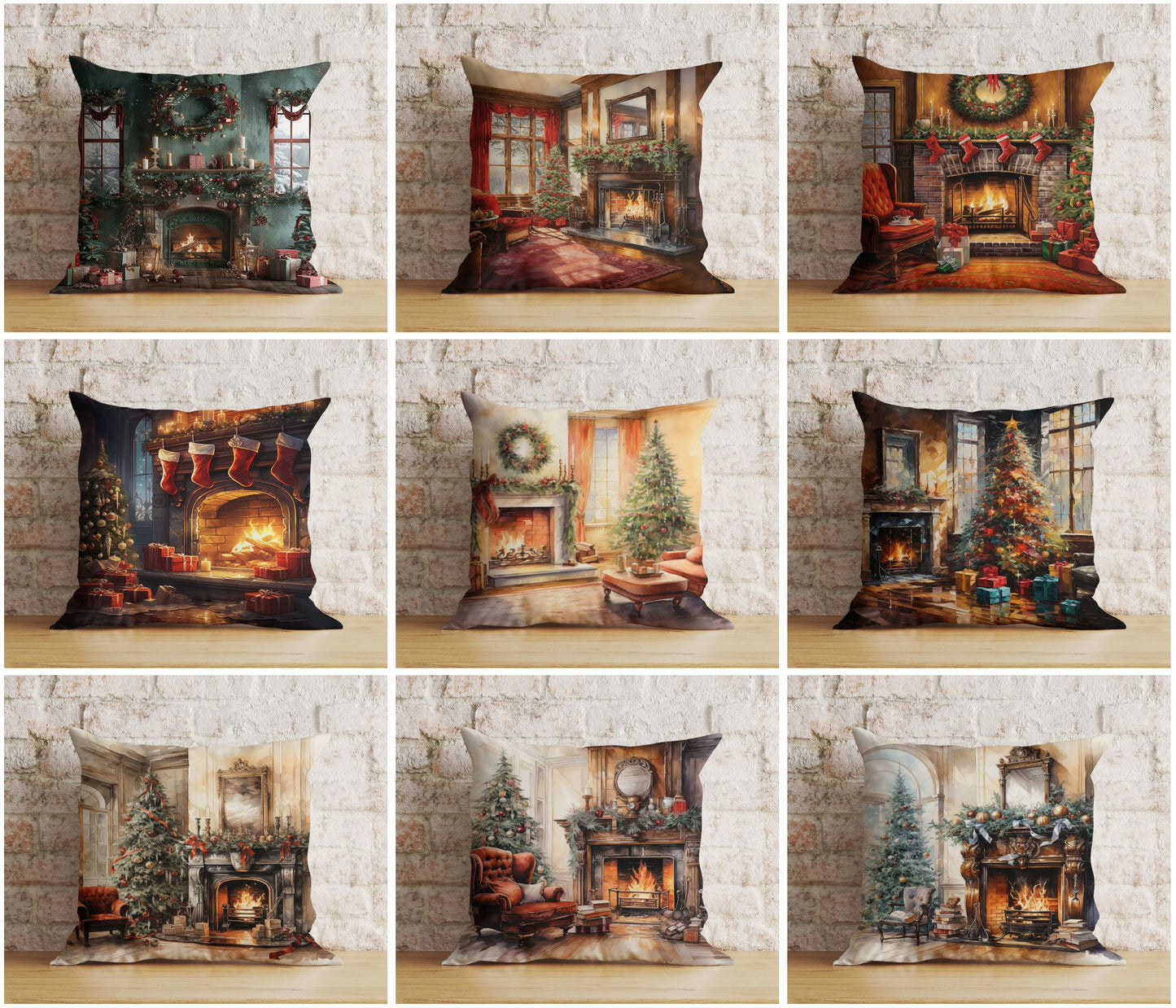 Elegant Fireplace Christmas Cozy Decorative Cushion Covers