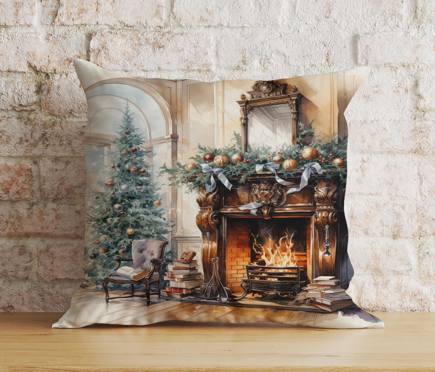 Elegant Fireplace Christmas Cozy Decorative Cushion Covers