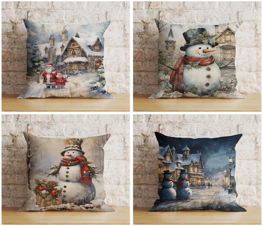 Snowman and Santa Christmas Festive Snowy Cushion Covers