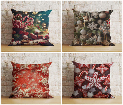 Candy Cane Xmas Sweet Candy and Snowflake Cushion Covers