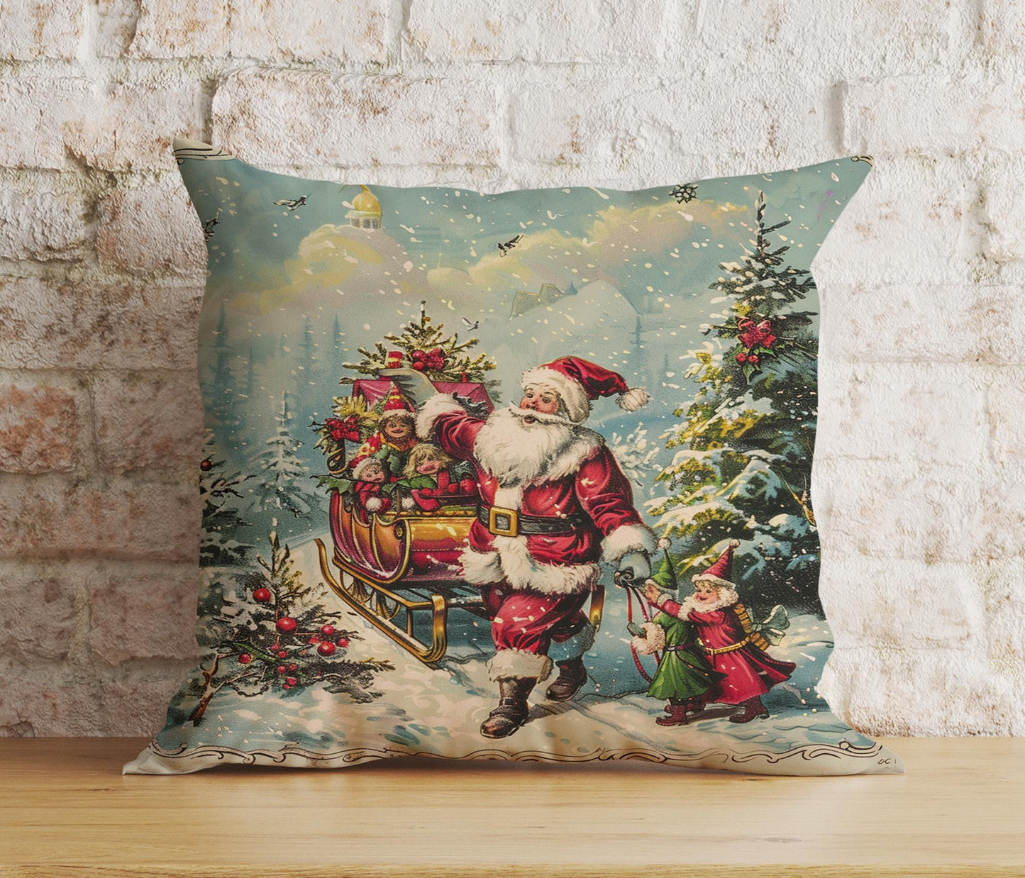 Retro Santa Christmas Festive Old-Fashioned Cushion Covers