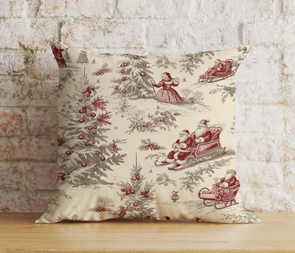 Vintage Toile Christmas Classic Holiday Pillow Cushion Covers