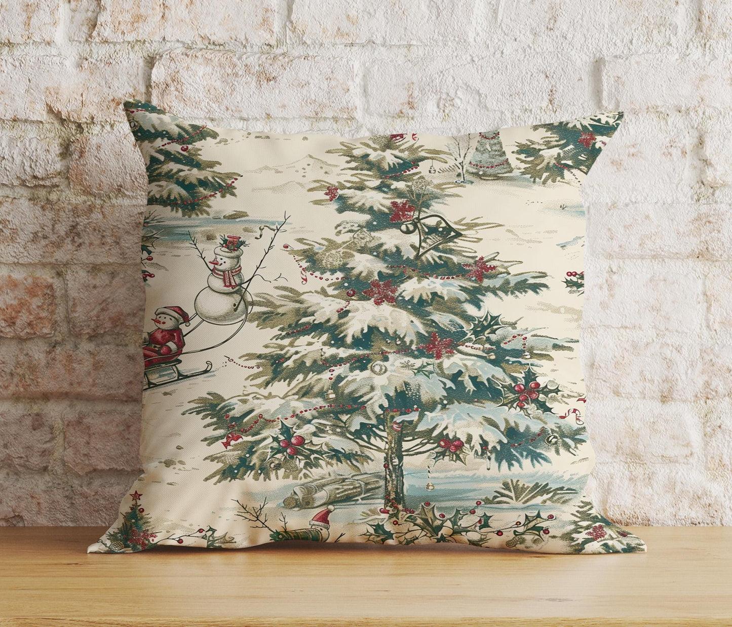 Vintage Toile Christmas Classic Holiday Pillow Cushion Covers