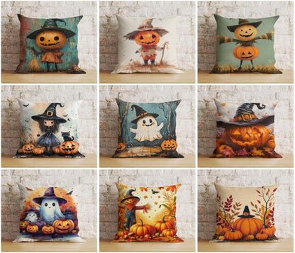 Spooky Halloween Pumpkin Pillow Whimsical Ghost Print Cushion Covers