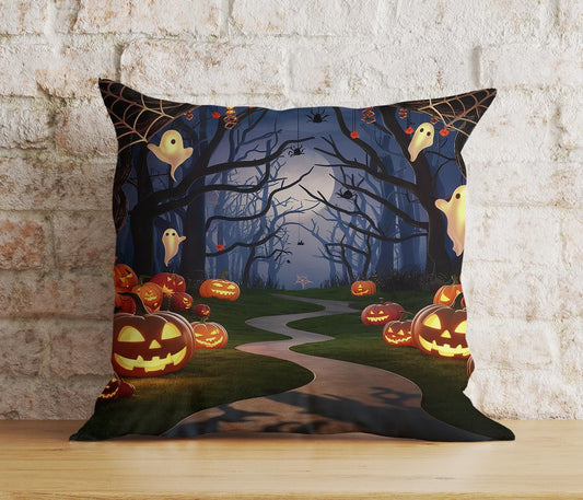 Spooky Halloween Forest Cushion Cover Enchanted Forest Trail at Night