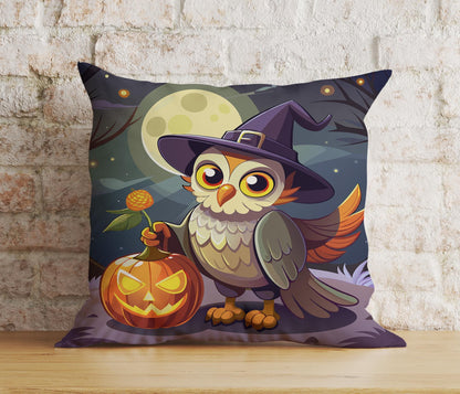 Happy Halloween Owl Pumpkin and Full Moon Cushion Cover