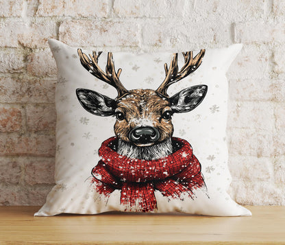 Deer Portrait Christmas Animal Design Cushion Cover