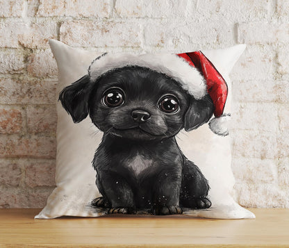 Cute Christmas Puppies Dogs Santa Hat Cushion Cover