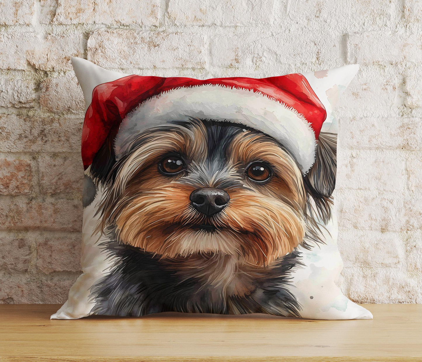 Cute Christmas Puppies Dogs Santa Hat Cushion Cover