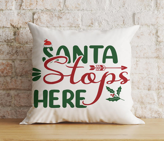 Santa Stop Here Red Christmas Decor Cushion Cover