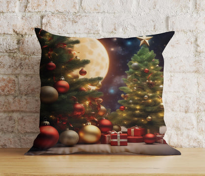 Christmas Trees Pink Snowy Winter Landscape Cushion Cover