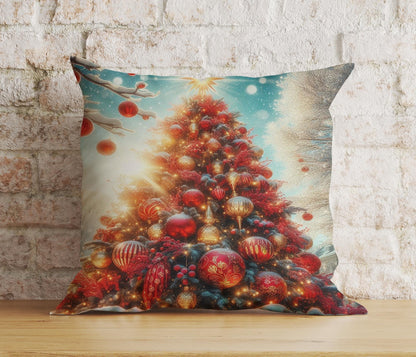 Christmas Trees Pink Snowy Winter Landscape Cushion Cover