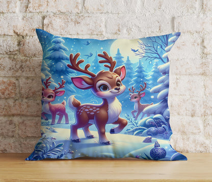 Cute Christmas Puppies Baby Deers Winter Cushion Cover