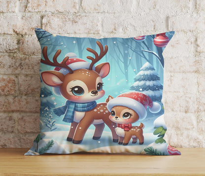 Cute Christmas Puppies Baby Deers Winter Cushion Cover